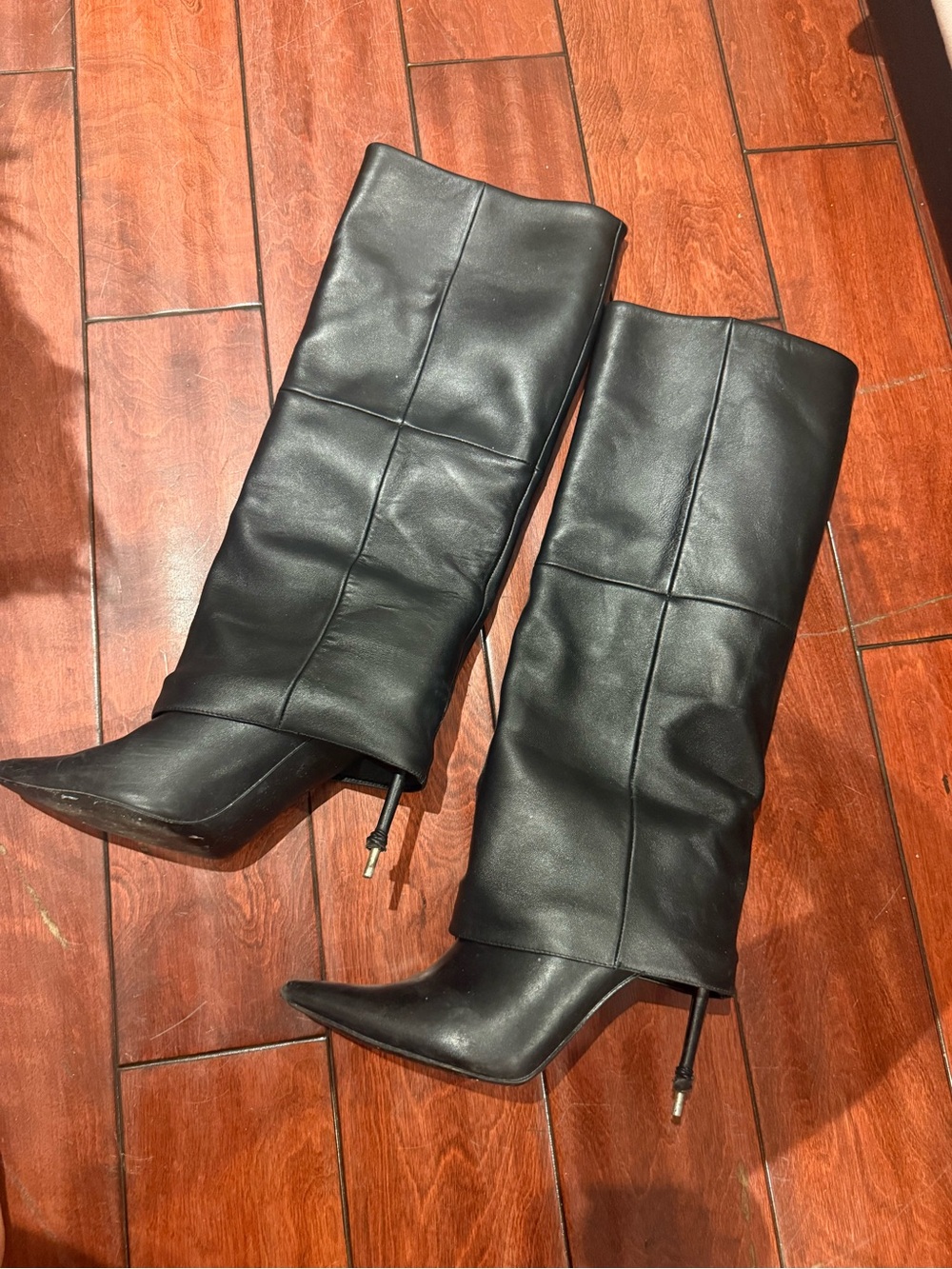 Steve madd w Black Women's Knee-High Pointed Toe Stiletto Boots
